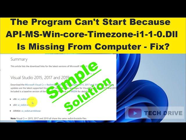 The program can't start because api-ms-win-core-timezone-|1-1-0.dll Issue (How to fix ) [Tech DRIVE]