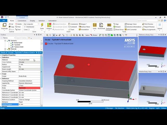 ANSYS Beam Connection between two blocks