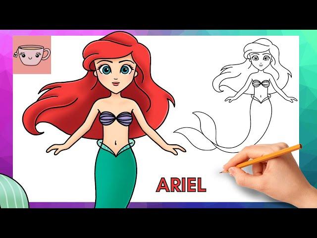 How To Draw Ariel | The Little Mermaid | Disney | Cute Easy Step By Step Drawing Tutorial