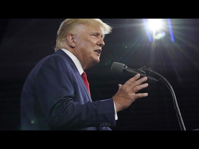 Former President Donald Trump speaking at campaign event in Prescott Valley