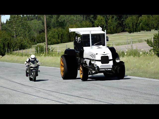 Kawasaki Ninja H2R Supercharged vs Belarus Tractor 2077 at Old SPA