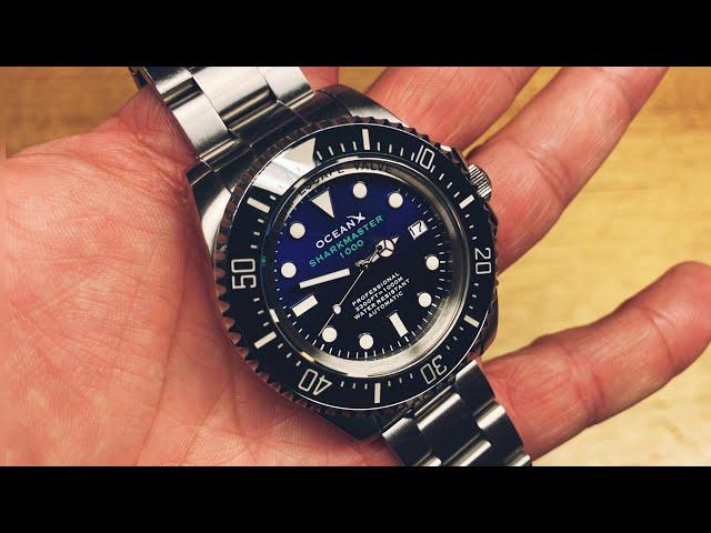 OceanX Sharkmaster 1000 SMS1012 | Rolex Deepsea D-Blue Dial 116660 James Cameron 44mm Homage