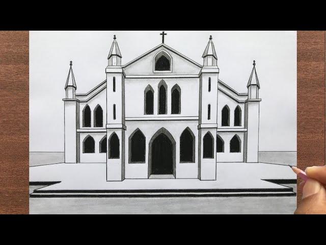How to Draw a Church in 1-Point Perspective