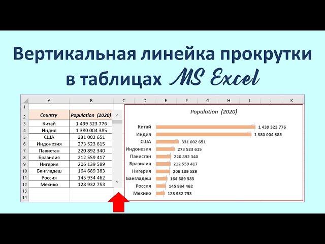 Вертикальная линейка прокрутки в таблицах MS Excel