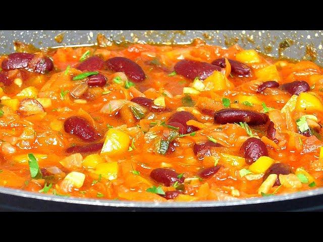 Beans with vegetables in tomato sauce! How DELICIOUS it is! Most delicious vegetable dish with beans