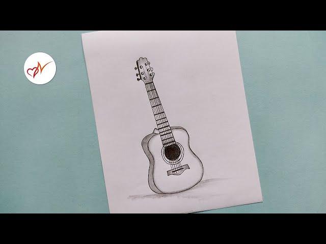 How to draw a realistic guitar | Music instrument pencil sketch drawing