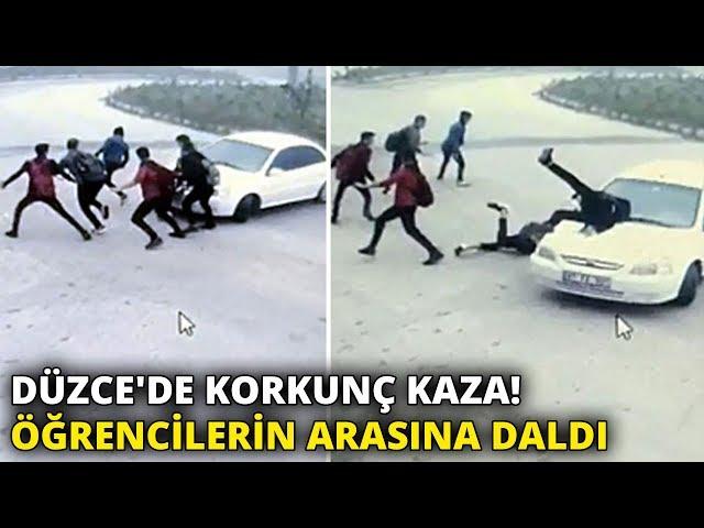 Düzce'de korkunç kaza! Öğrencilerin arasına daldı