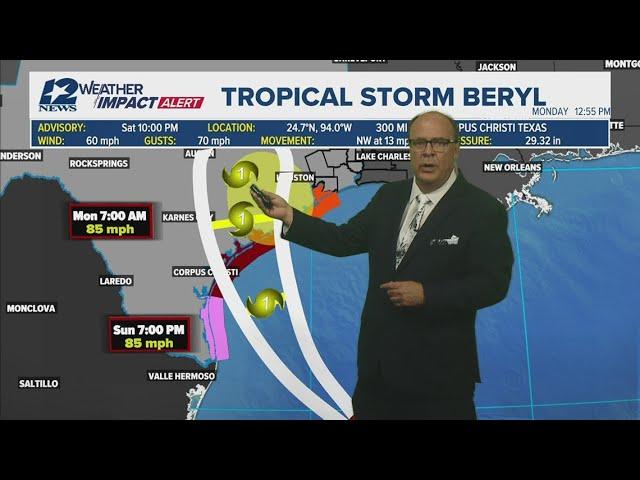 WEATHER IMPACT | 10 P.M. UPDATE: Tropical Storm Beryl heads toward Texas Gulf Coast