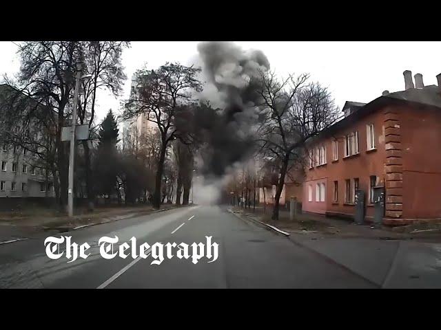 Huge explosion captured on dash cam as Russian airstrikes hit Chernihiv residential area