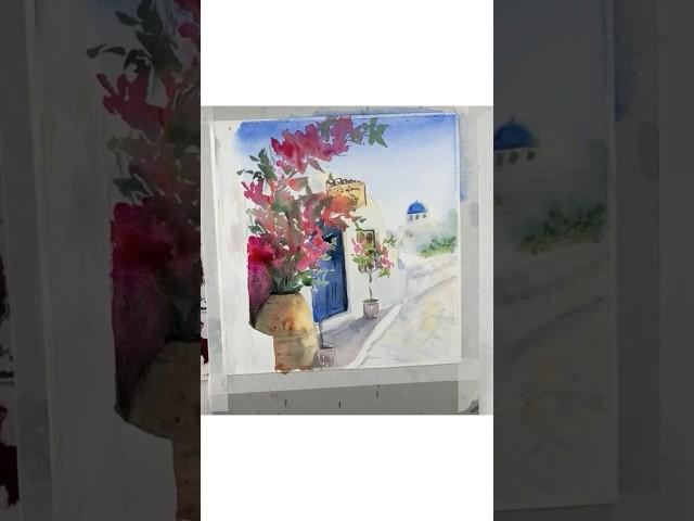 Рисуем акварелью по шагам солнечный греческий дворик #акварель #рисуемпошагово