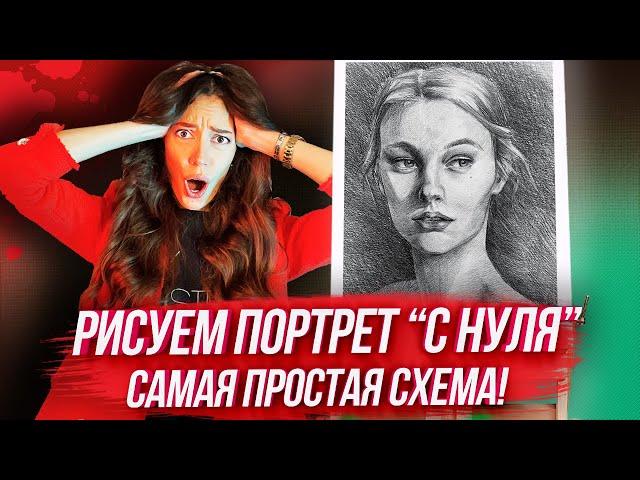 ПОРТРЕТ С НУЛЯ ЗА 20 МИНУТ? САМАЯ ПРОСТАЯ СХЕМА! / Урок рисования для начинающих пошагово.