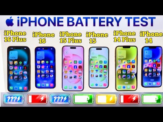 iPhone 16 vs iPhone 15 vs iPhone 14 vs iPhone 16+ vs iPhone 15+ vs 14+ |  Battery Drain Test |