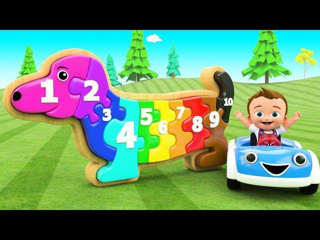 Dog Wooden Puzzle Toy Set 3D - Little Baby Fun Learning Colors & Numbers for Children Kids Education