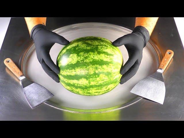 ASMR - Watermelon Ice Cream Rolls | how to make Ice Cream out of a Melon - relaxing Sound Food Video