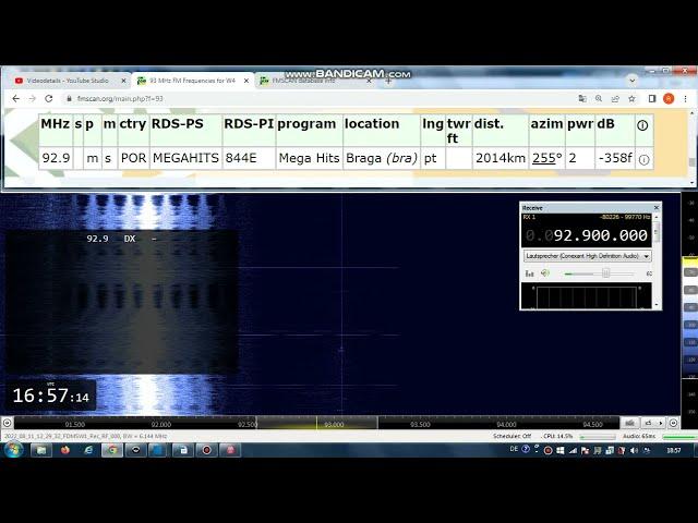 FM DX Es - 110822 1231UTC - 92.9 Mega Hits (POR) Braga (bra) 2kW 2014km!