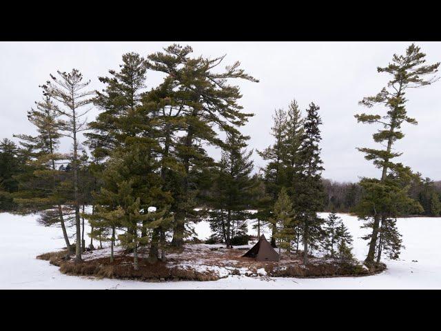 Hot Tent Camping On Frozen Island With My Dog | Ice Fishing Catch And Cook