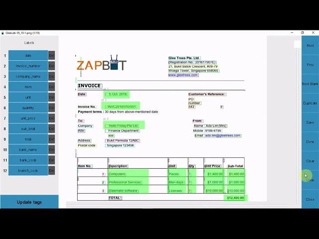 Zapbot Demo Video   PDF Invoice Extraction with Duplicate Function