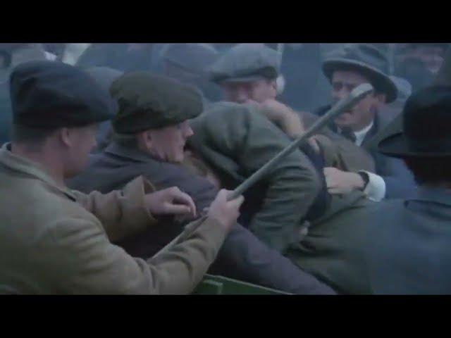 Stick fighting Irish faction fight in "Michael Collins" (1996)