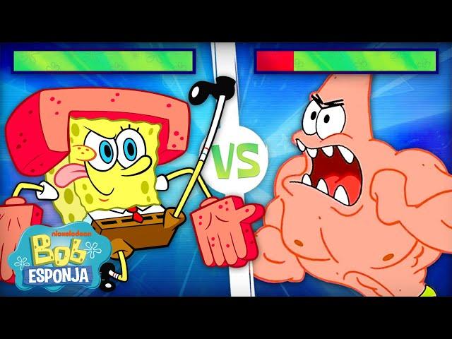 Bob Esponja | Cenas de Luta de Bob Esponja com BARRAS DE VIDA  | 60+ Minutos | Português