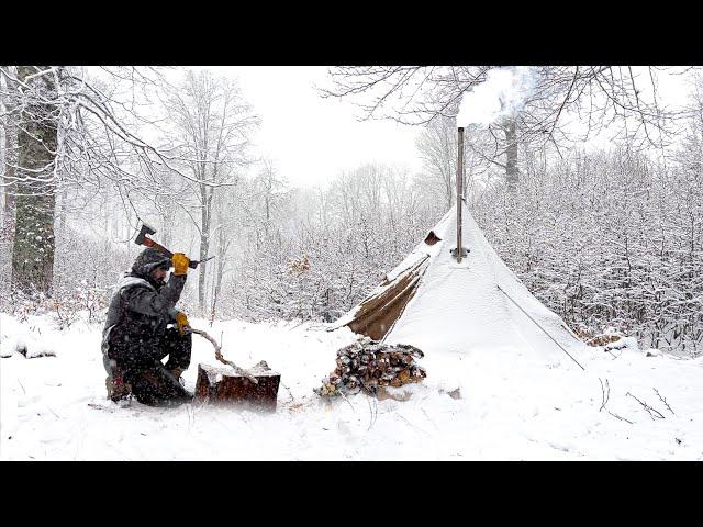 Hot Tent Camp In A Snowstorm | New Camping Tent | Wood Stove