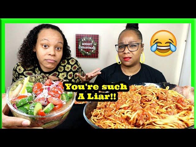 LYING TO MY WIFE THE ENTIRE VIDEO PRANK | HOMEMADE SPAGHETTI MUKBANG PRANK