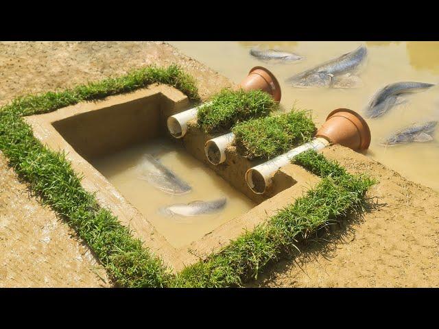 Amazing Fish Trap In The Deep Hole - Making an Underground Fish Trap System Using PVC Pipe