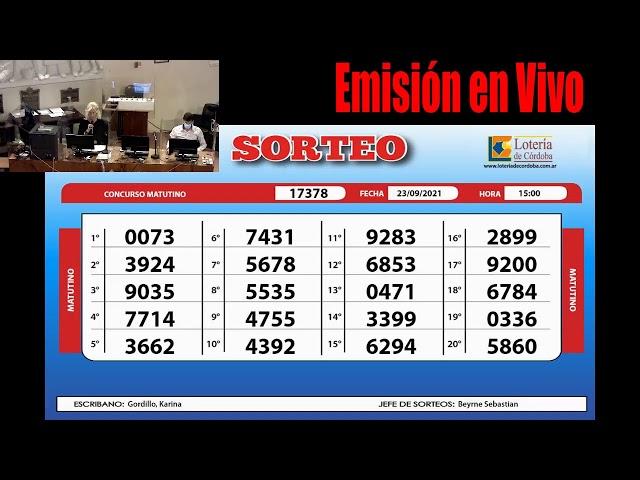 Sorteo de Quiniela Matutino Nº 17378 - 23/09/2021 15:00 hs