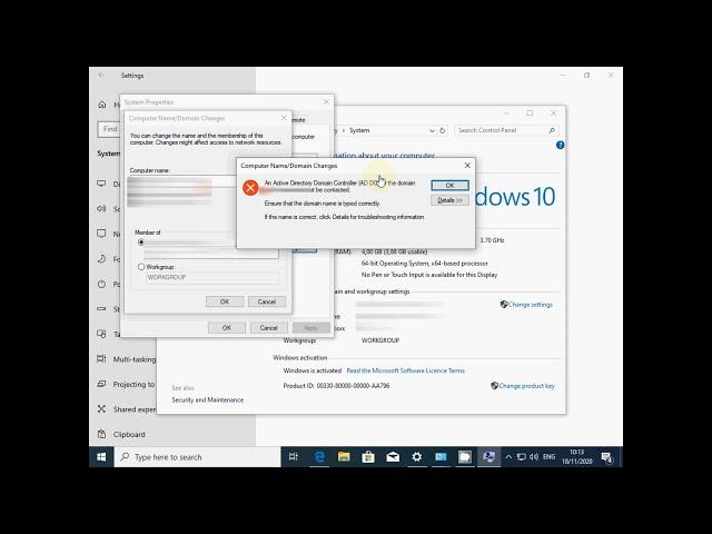 How to resolve unable join domain Windows 10