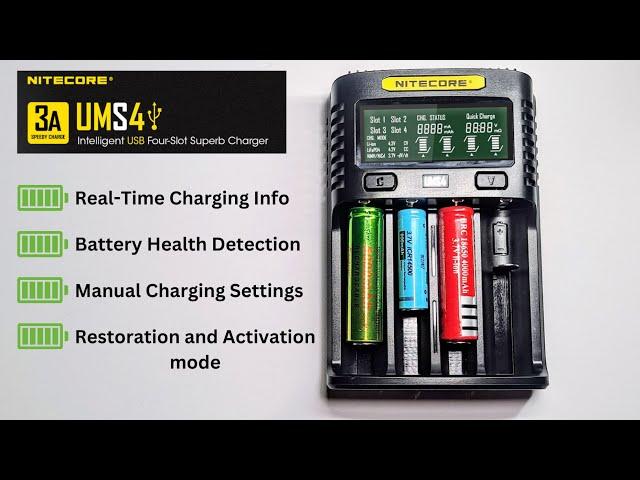 UMS4, The Nitecore 4 slot, 3 Amp Intelligent Battery Charger