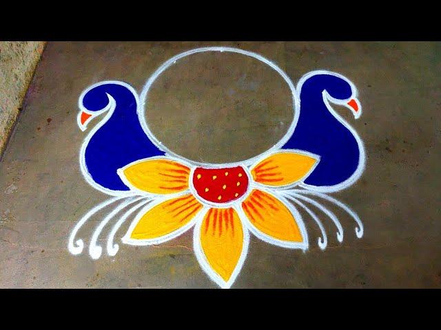 New year 2024 simple mayil kolam| new year Rangolidesigns|new year beautiful rangoli|Amazingrangoli