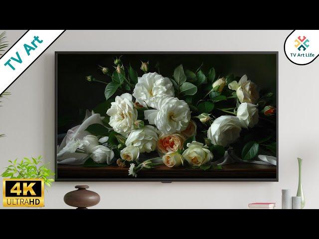 Still Life Roses Floral 4k Art for Your TV - 24 Antique Paintings for Interior TV Art - 12 Hrs 4K