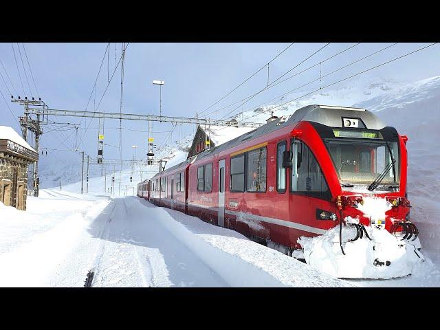  4K Cab ride St. Moritz - Tirano, fresh snow, strong winds & snowdrifts [03.2020]