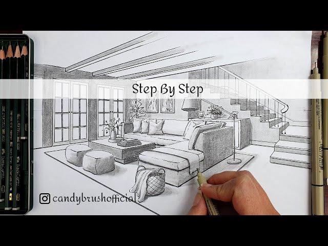 How to Draw A Living Room In Two Point Perspective | Step By Step