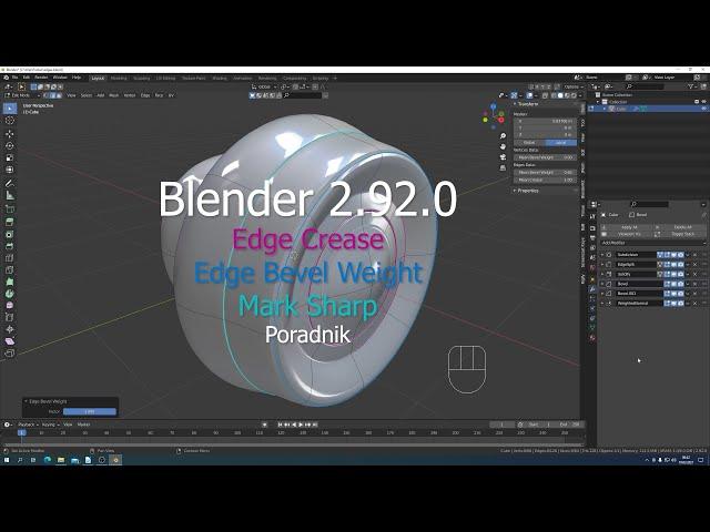 Blender 2.92.0 Edge Crease Edge Bevel Weight Edge Mark Sharp Poradnik