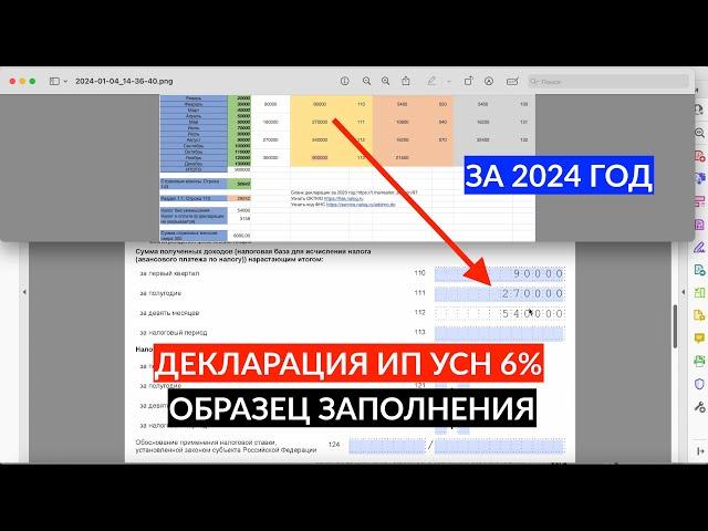 Декларация ИП УСН 6% без сотрудников за 2024 год с учетом страховых взносов ОБРАЗЕЦ ЗАПОЛНЕНИЯ