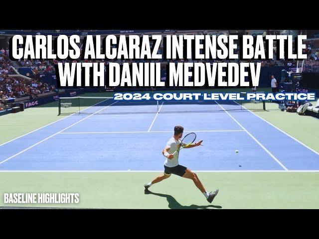 Carlos Alcaraz Intense Battle with Daniil Medvedev in Practice | 2024 Court Level | 4K