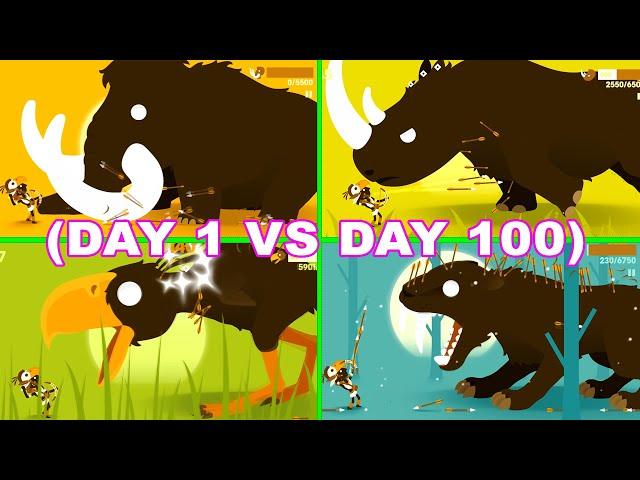 Big Hunter All Bosses Day 1 Vs Day 100 (Mammoth, Rhino, Terror Bird, Smilodo) for Android and iOS.