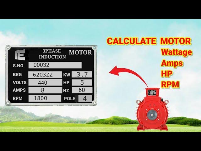 calculation of motor  rpm , hp , wattage , current #electricalteluguofficial