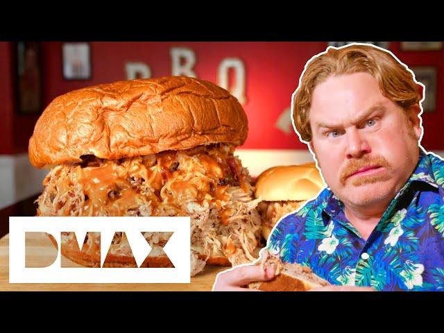 Casey Takes On The PIGZILLA 4 Pound Pork Sandwich Challenge | Man V Food