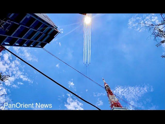 Japan's Blue Impulse jets Olympic Rings in Tokyo sky