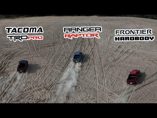 Sand Hill Battle! 2024 Ford Ranger Raptor vs Toyota Tacoma TRD Pro vs Nissan Frontier HardBody.