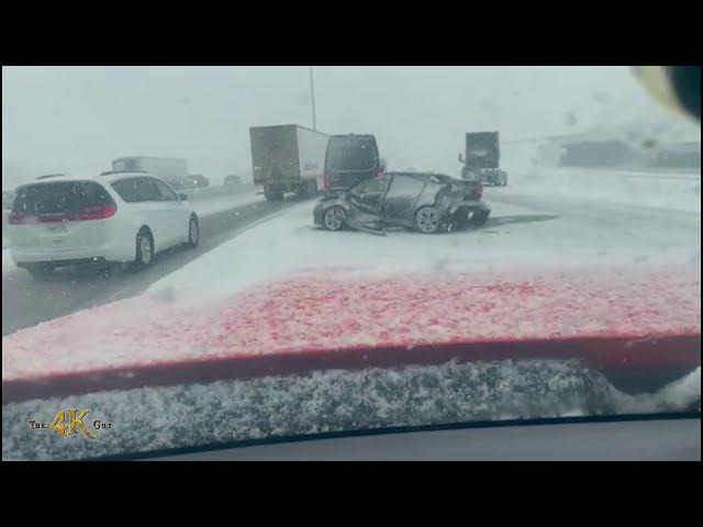 Oakville: Multi vehicle crash on the QEW caused by ongoing snowfall 3-10-2023