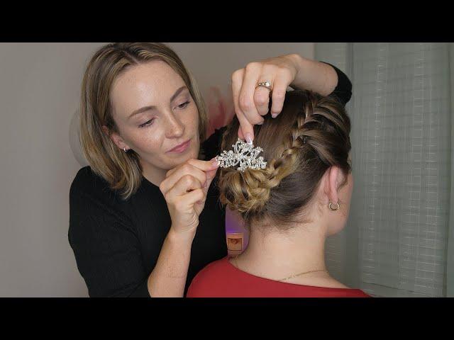 ASMR Perfectionist Braided Low Bun Hairstyle With Hair Pin Application: Detailed Finishing Touches