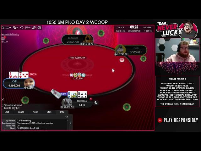 DAY 2 2/18 $1050 KO $50,000 1st $2100 PLO8 + $10,300 8 GAME!?!?!?!?!?!? (unlikely) 