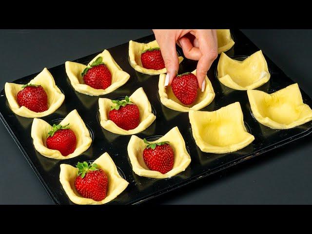 Dessert in 5 minutes! Just puff pastry and strawberries