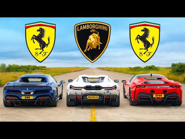 Lamborghini Revuelto v Ferrari 296 & SF90: DRAG RACE