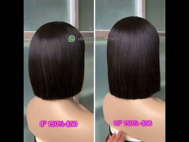 Blunt cut bob with bang! In small closure wig style! WhatsApp: +86 182 6664 5565