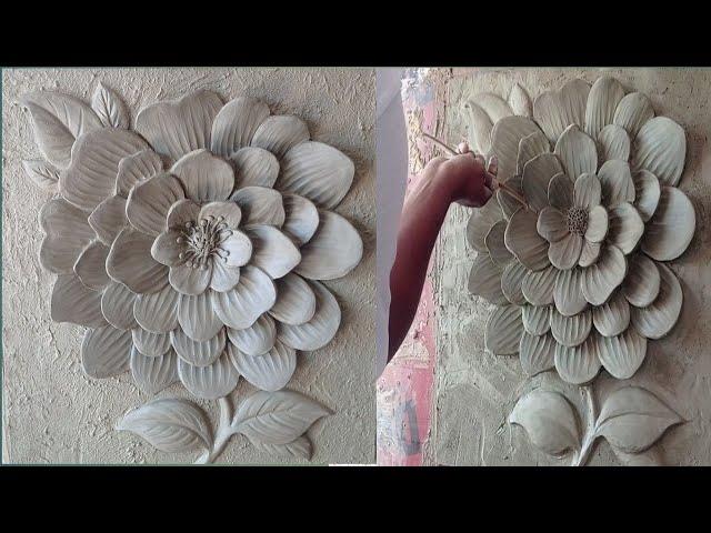 making a 3D floral mural painting with water based clay//flower mural painting