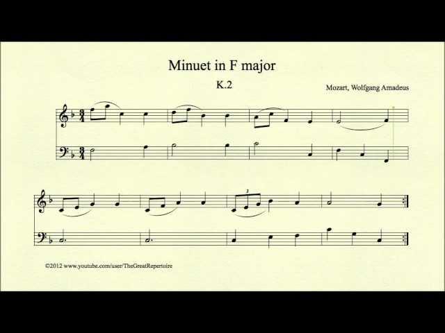 Mozart, Minuet in F major, K 2, Piano