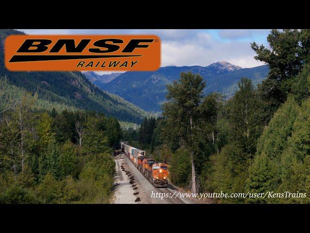 BNSF Eastbound Z Train glides downgrade on the east slope of Stevens Pass, near Merritt, Washington